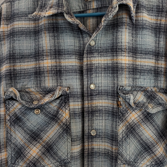 Vintage Berne Apparel Pearl Snap Heavy Flannel Shirt XL - Plaid - Blue/Yellow - Picture 9 of 9